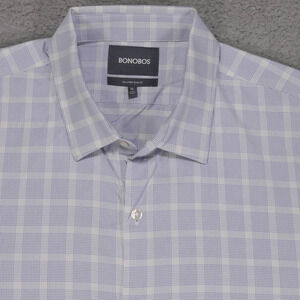 Bonobos Stretch Shirt Mens XL Tailored Slim Fit Gray Blue Button Up Long Sleeve
